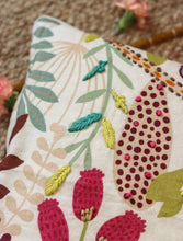 'Botanical Bliss' Kantha Hand-Embroidery Cushion Cover