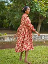 'Frida' Kalamkari Organic Cotton Boho Dress (Limited Edition Deep Red)