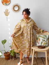 'Frida' Kalamkari Organic Cotton Boho Dress (Limited Edition - Mustard Yellow)