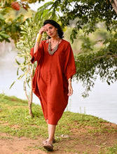 'Zikr' Handloom Cotton Kaftan Dress (Brick)