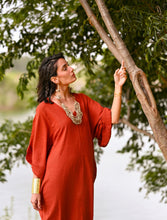 'Zikr' Handloom Cotton Kaftan Dress (Brick)