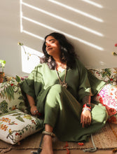 'Zikr' Handloom Cotton Kaftan Dress (Vintage Green)