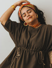 'Samah' Handloom Cotton Boho Dress (Olive Brown)