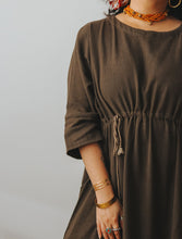 'Samah' Handloom Cotton Boho Dress (Olive Brown)